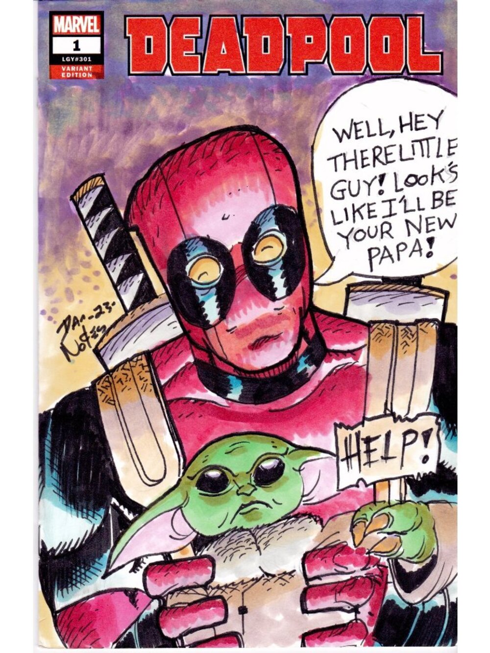 Dan Nokes Original Sketch Cover Deadpool #1 Grogu One-of-a-Kind Marvel Art 2023